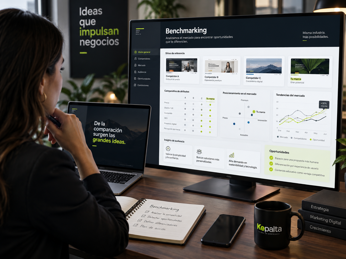 Benchmarking y análisis de mercado, competencia y referentes para detectar oportunidades